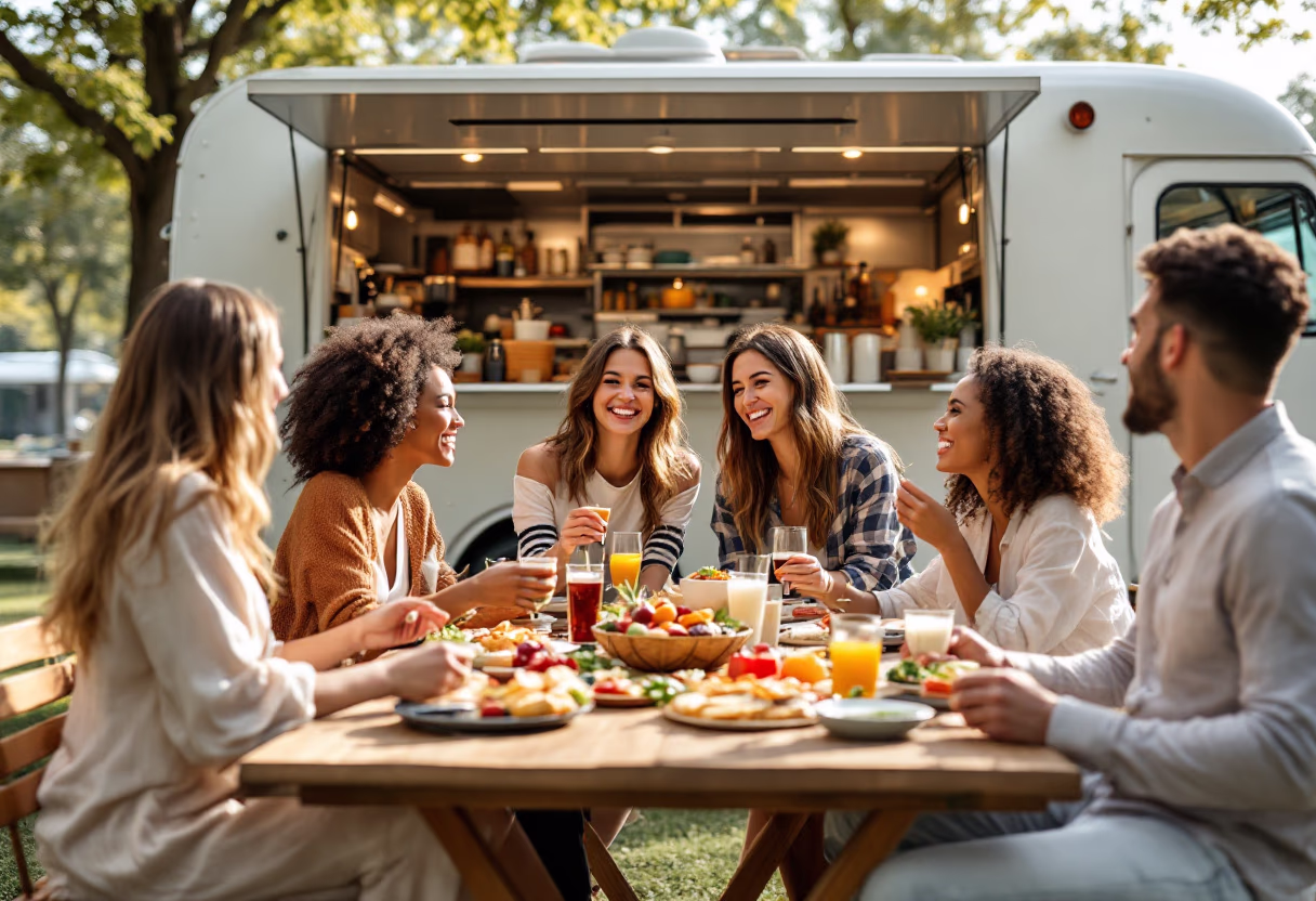 image of customers enjoying a meal outside a food truck